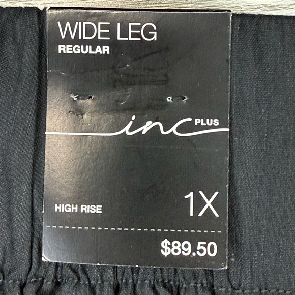 INC Plus 1X Wide Leg Regular Nomad Deep Black Linen Blend Belted Pants - Picture 6 of 9